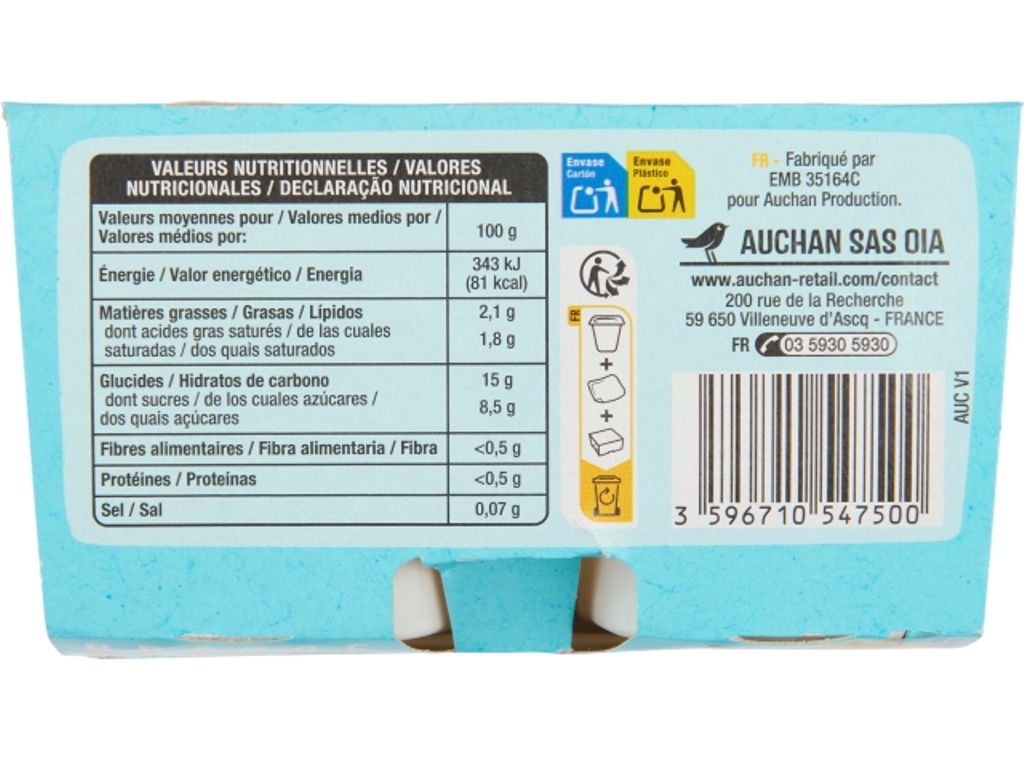 COCOGURTE AUCHAN LIMÃO 4X100G