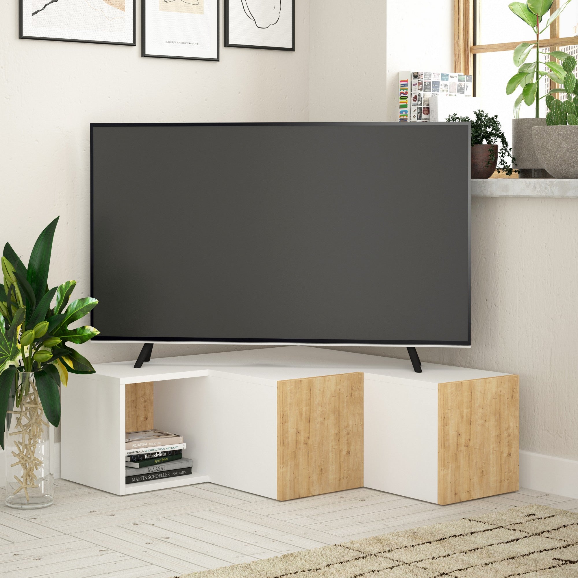 Calicosy - COMPACT TVhoekmeubel met 2 laden - H32 cm