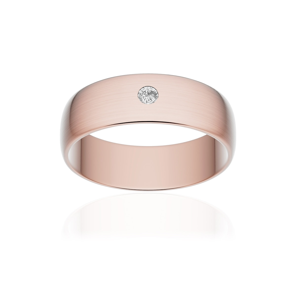 Alliance or 750 rose brossé demi-jonc 6mm diamant brillant