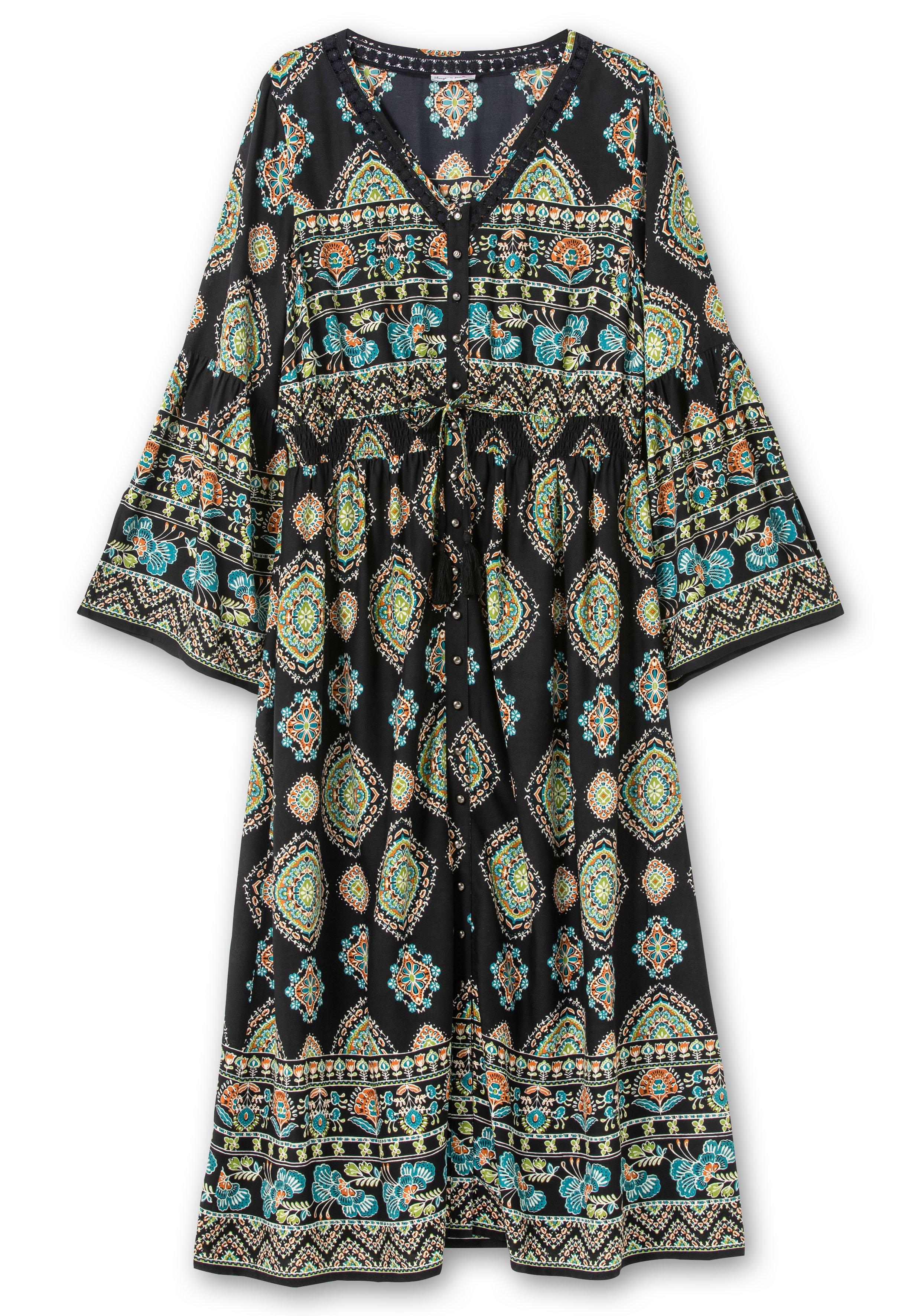 Maxikleid im Boho-Stil, mit Trompetenärmeln