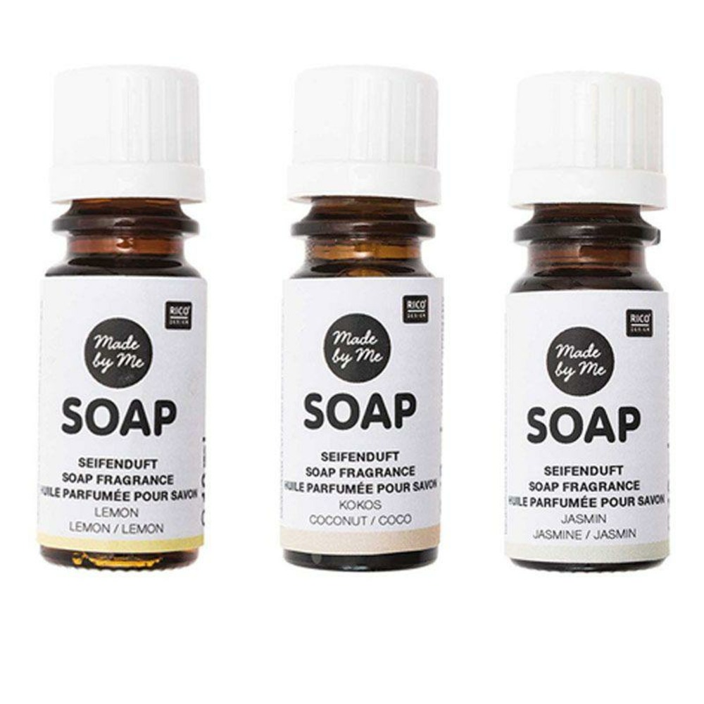 3 huiles parfumées 10 ml pour savon - citron, noix de coco, jasmin