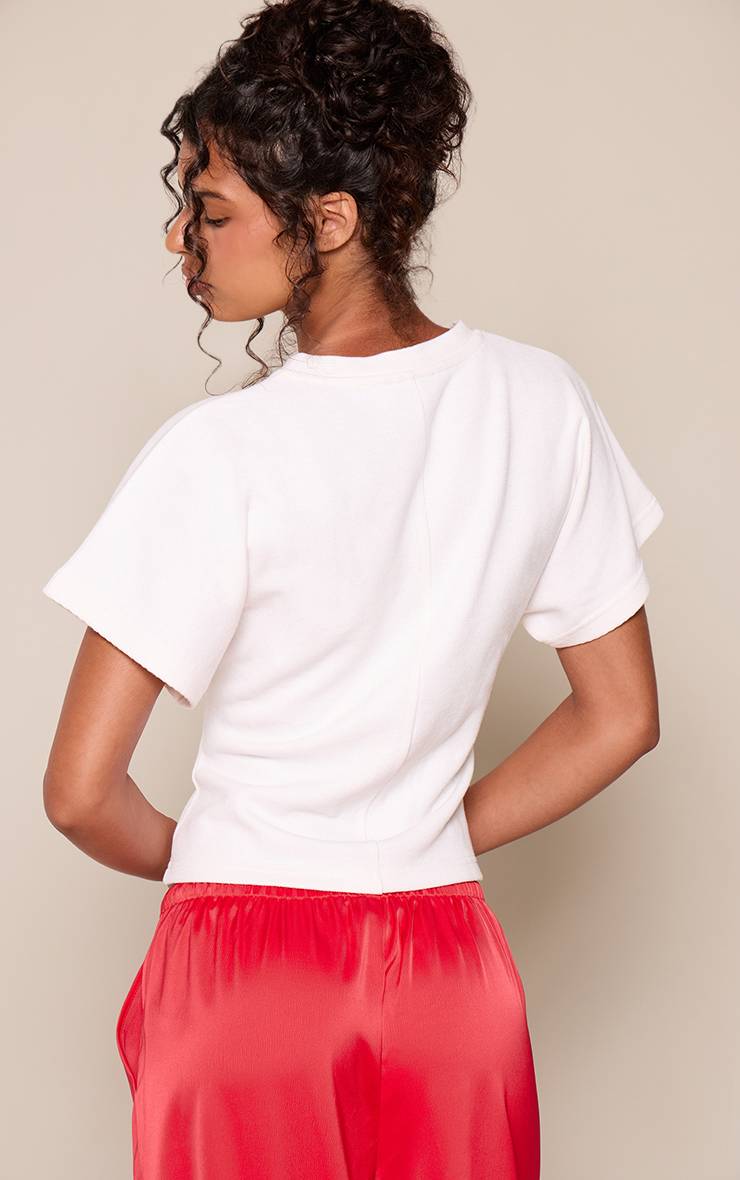 Crème T-shirt Côtelé Épais À Taille Cintrée