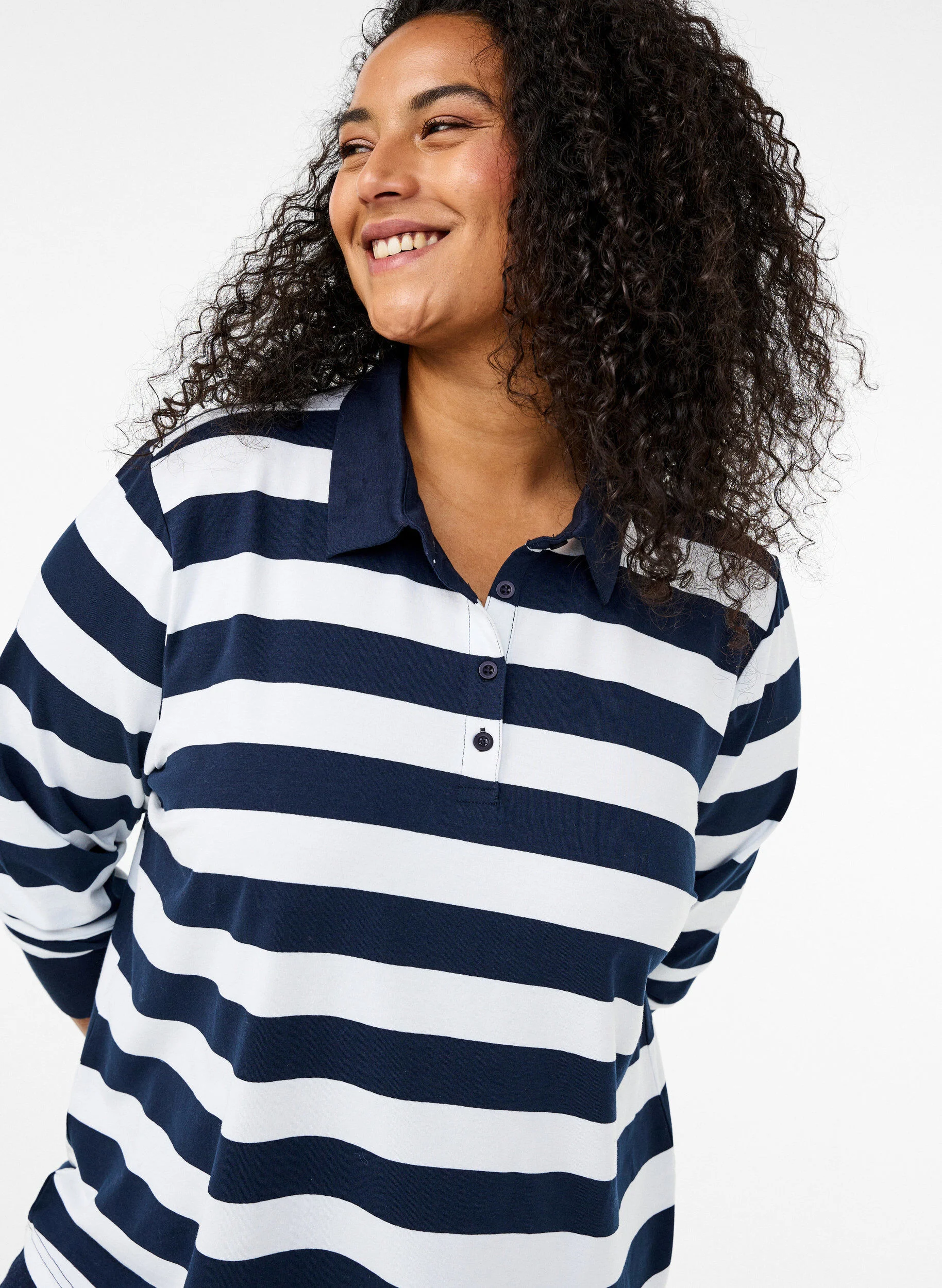 Langærmet poloshirt med striber