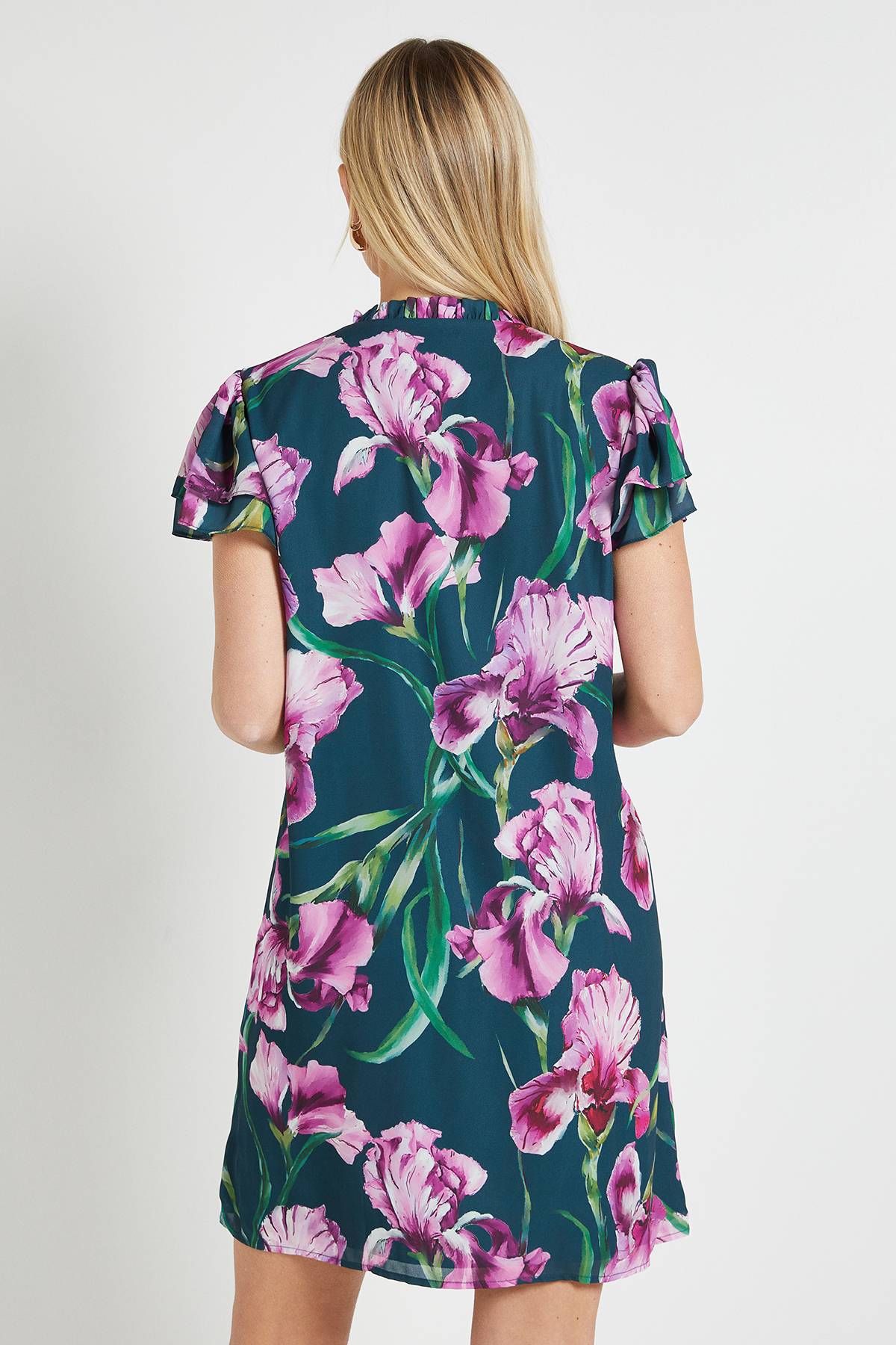 Wallis Robe Droite À Volants Floraux Et Encolure Ornée Petite