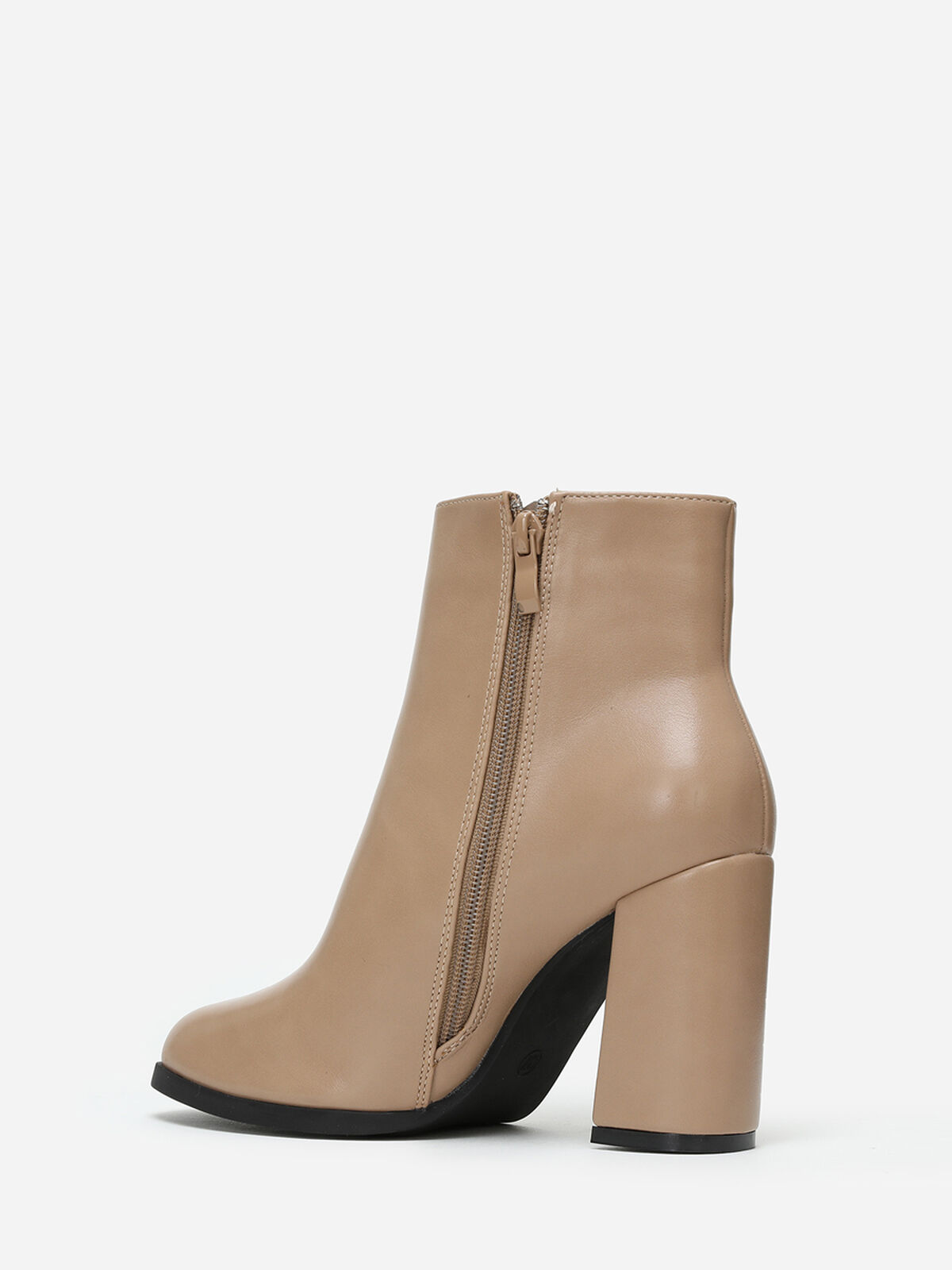 Bottines zippées à talon carré- Taupe