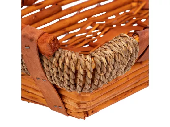 Plateau en osier et bois 38x22x9/12,5h cm