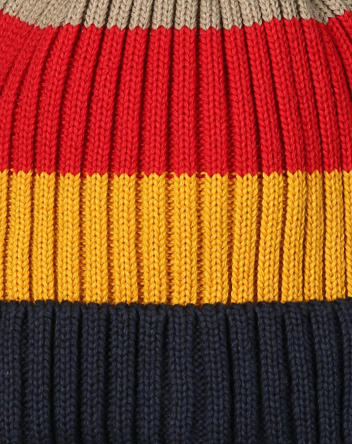 Strickmütze POMPULA mit Bommel in navy/red (Größe: 48)