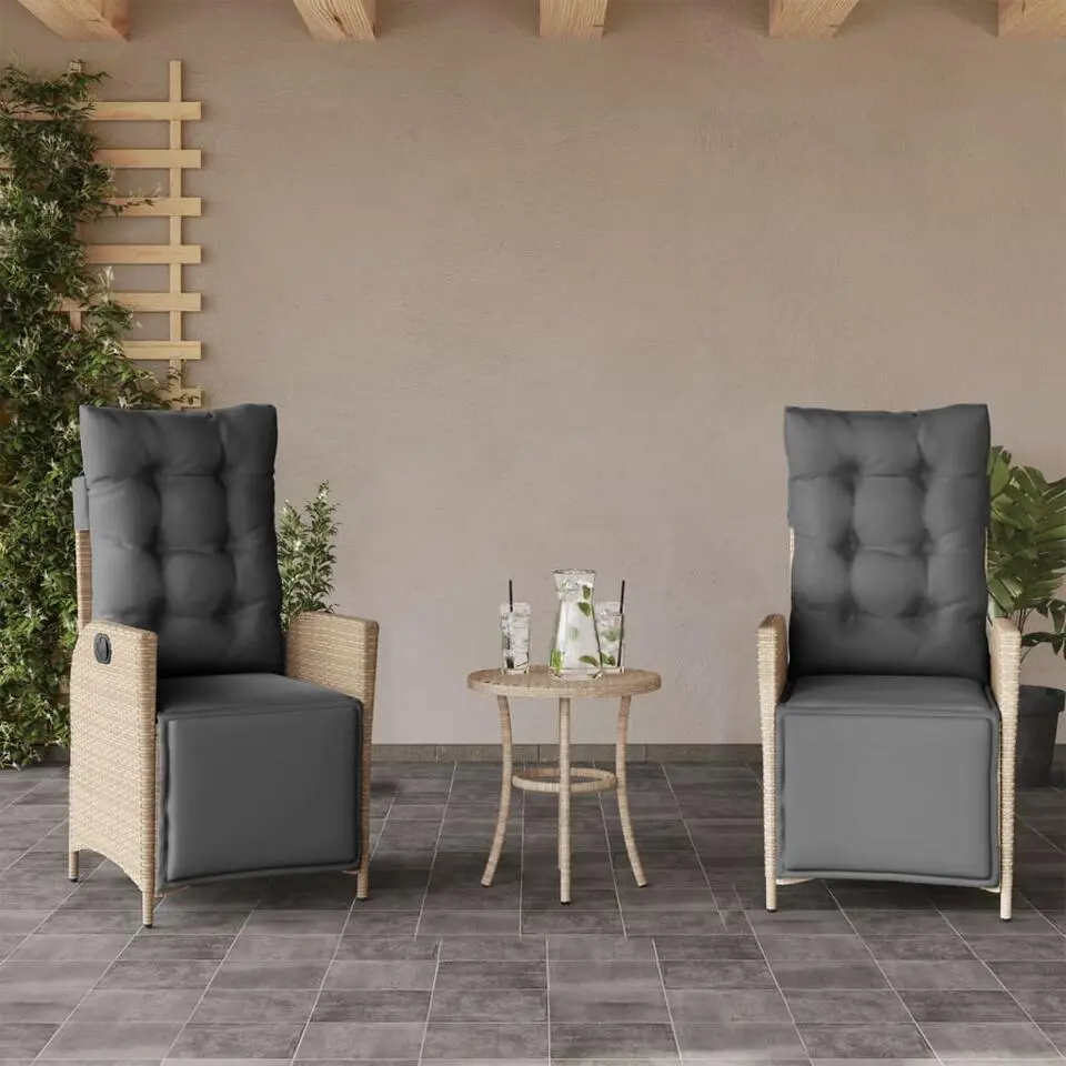 vidaXL - Verstelbare tuinstoelen en voetensteun - Beige - Poly rattan - 2 stuks