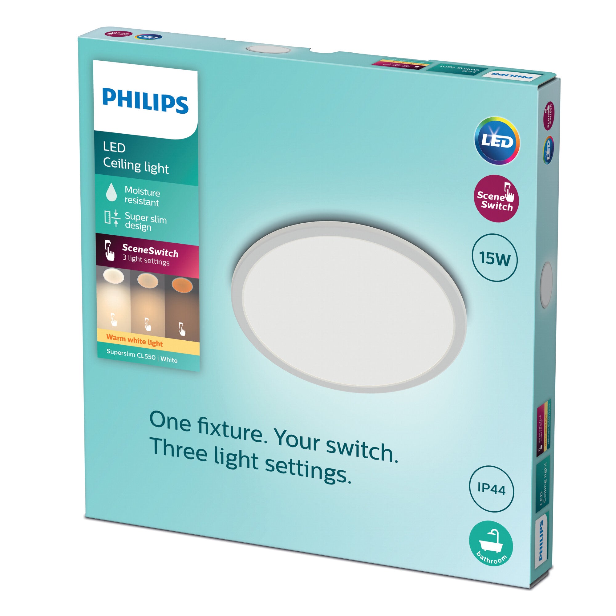 Philips SuperSlim badkamer plafondlamp - wit - rond - 15 W