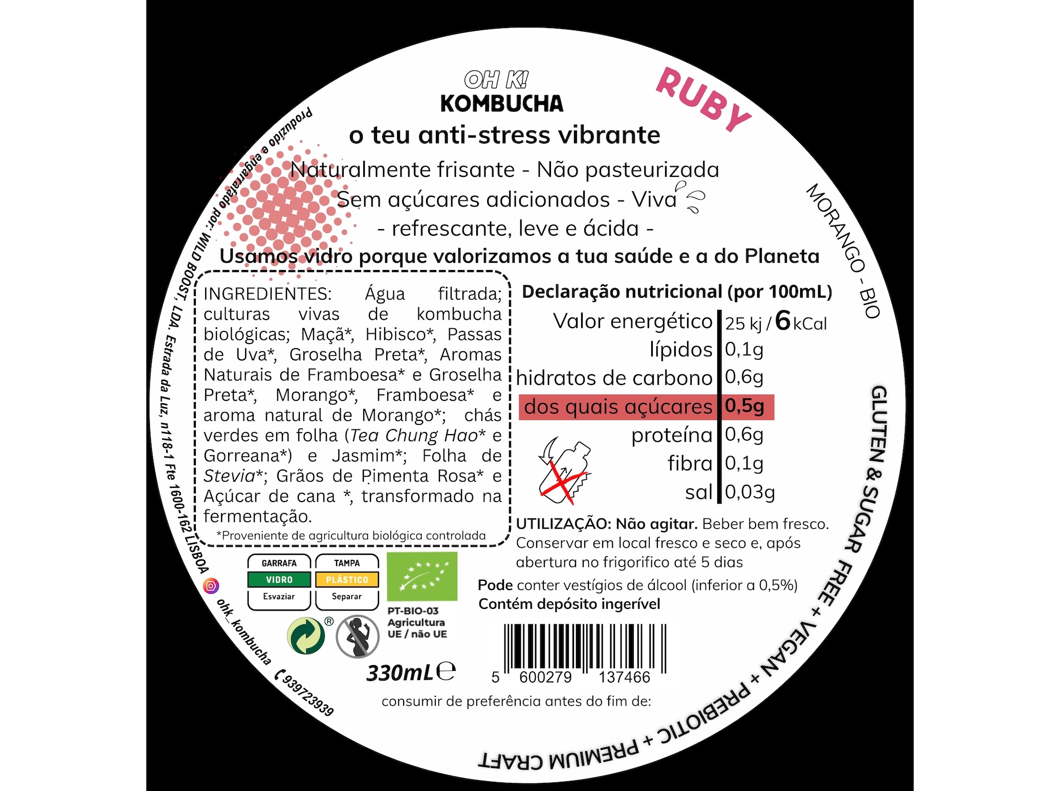 KOMBUCHA BIO OH K! RUBY (MORANGO) 330ML