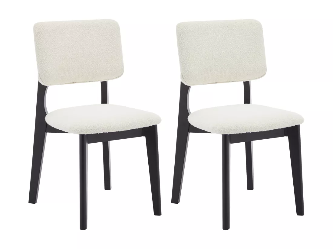Lot de 2 chaises en tissu bouclette et bois d'hévéa - Blanc et Noir - JASMENA