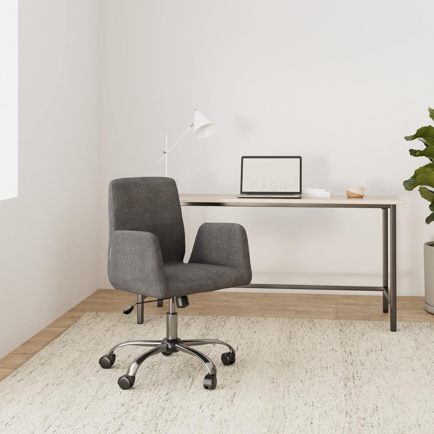 hjh OFFICE 723030 Living Stuhl Flow Stoff Grau Bürostuhl Drehsessel gepolstert mit Rollen & Wippfunktion, höhenverstellbar