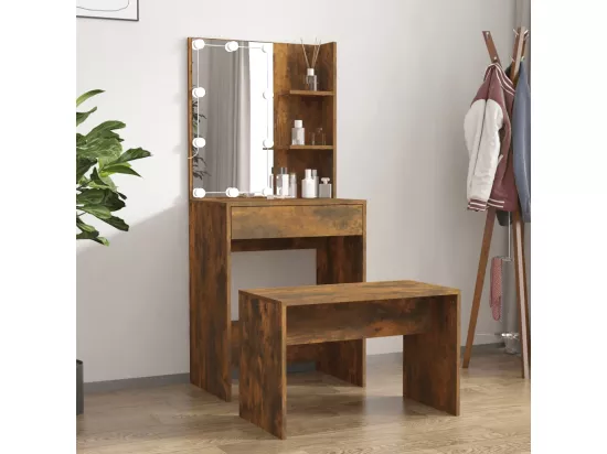 Ensemble de coiffeuse avec LED Chêne fumé Bois d'ingénierie