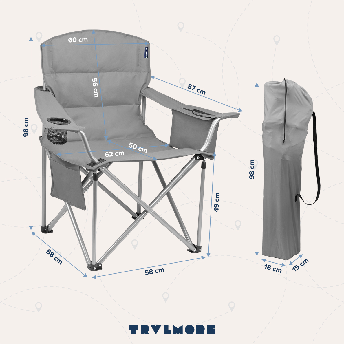 TRVLMORE XL vouwstoel met koelvak - Grey