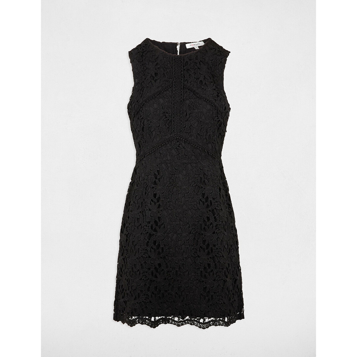 MORGAN<br>Vestido curto e reto de renda