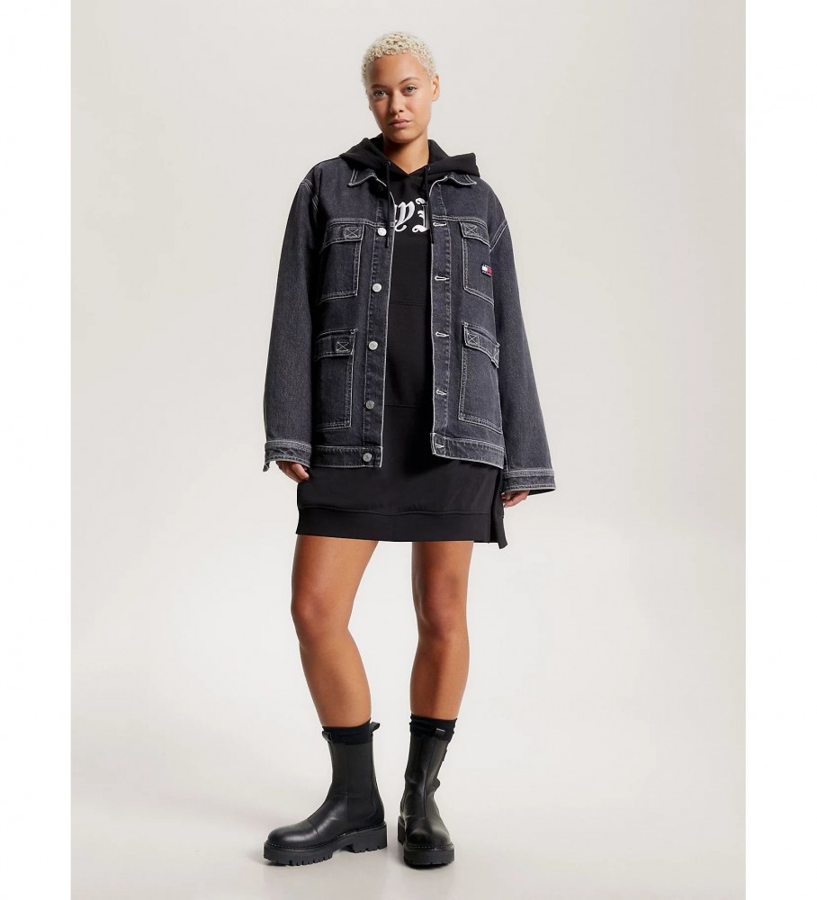 Botas de cano curto Tommy Jeans Chelsea Urban em couro com plataforma serrilhada, pretas