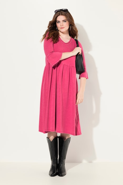 Jerseykleid, Rollkanten, A-Linie, V-Ausschnitt, 3/4-Arm