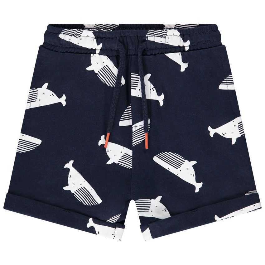 Bermuda en molleton imprimé baleines pour bébé garçon - Bleu marine