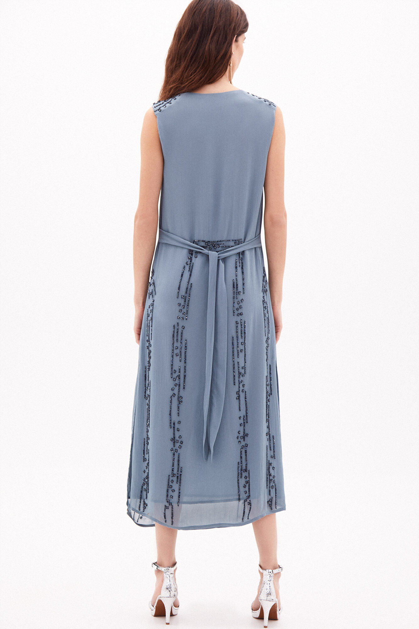 Vestido midi bordado Rita - Azul