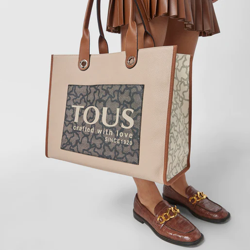 Sacola de compras grande Amaya Kaos Icon em marrom e bege