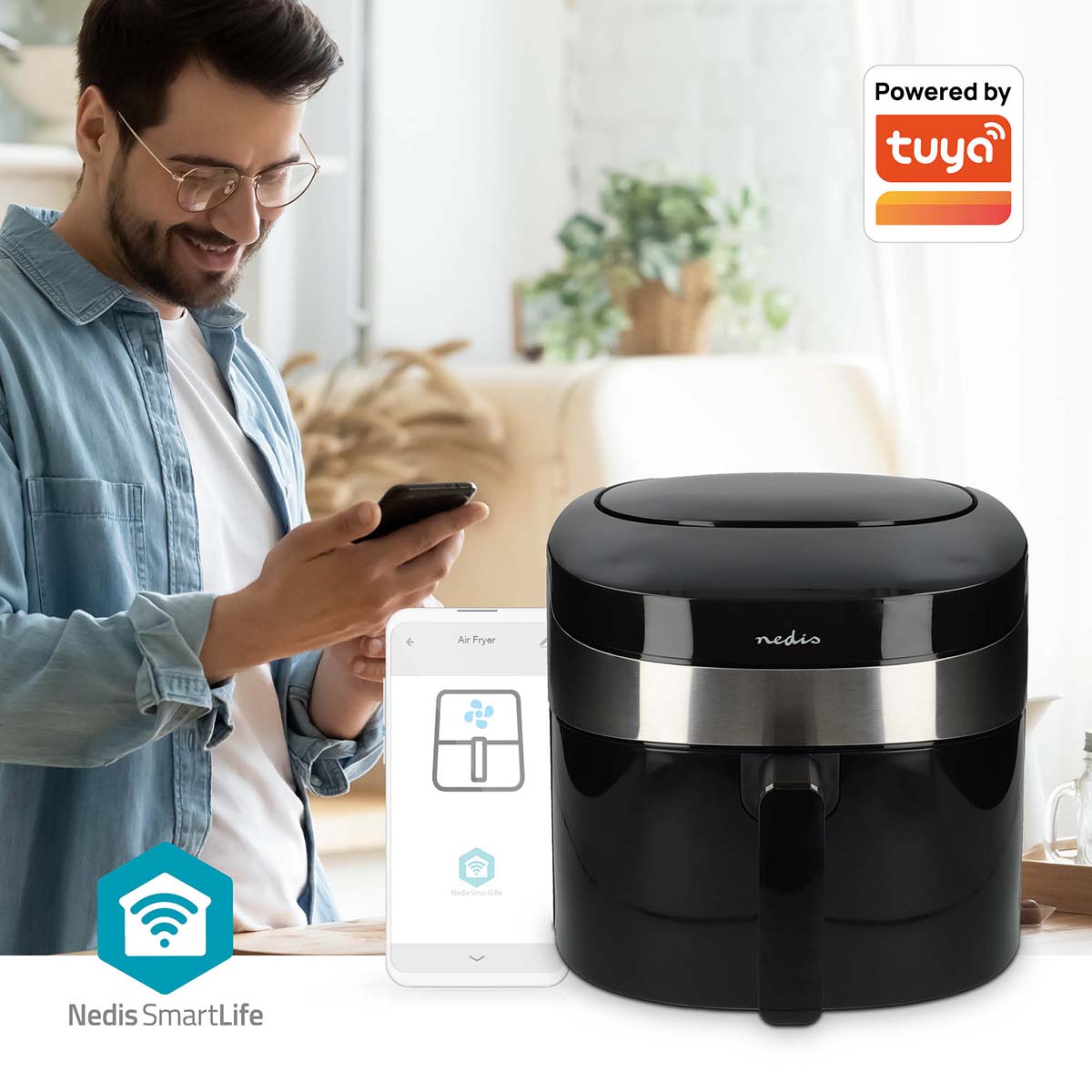 Nedis kaaf180bkw smartlife heteluchtfriteuse - zwart