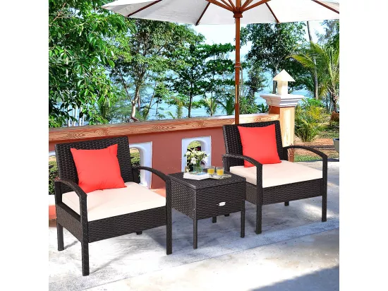 Ensemble de Meubles 3 Pcs de Patio en Rotin et fibre naturelle Charge 160KG, Salon de Jardin 2 Places, Table Basse avec Coussins Lavables (Beige)
