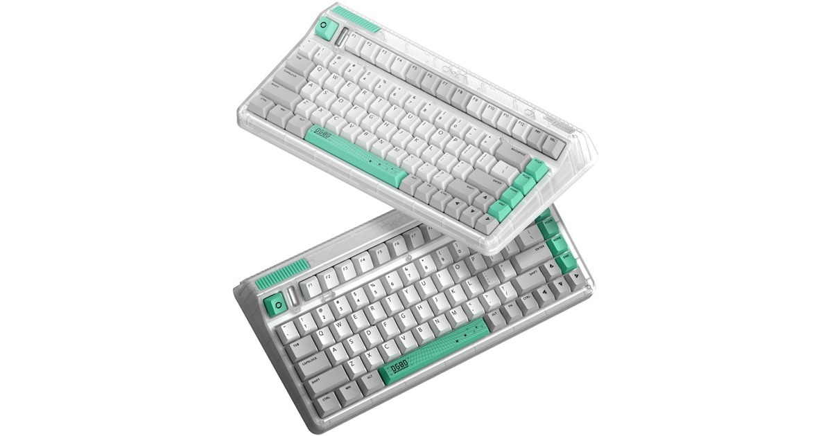 IqunixOG80 Wormhole Wireless Mechanical Keyboard, gaming toetsenbord  (Grijs/groen, US lay-out, IQUNIX Moonstone, RGB leds, 80% (TKL), Hot-swappable, PBT, 2.4GHz | Bluetooth 5.1 | USB-C)