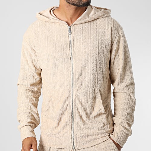 Ensemble Sweat Zippé Capuche Et Pantalon Jogging SH-42 Beige