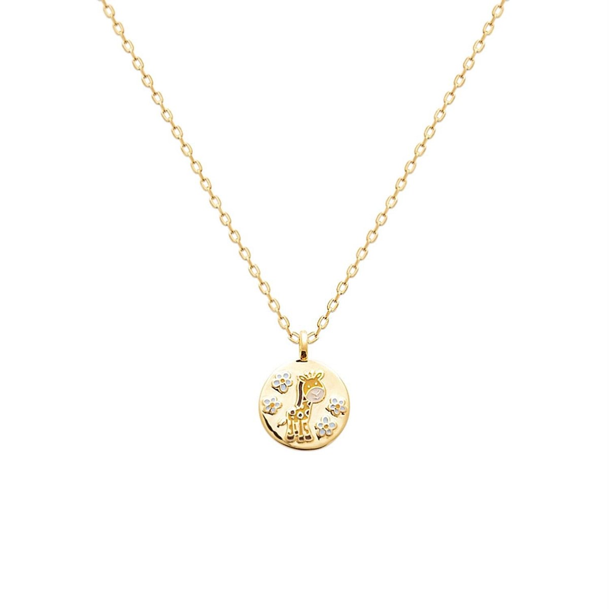 Collier girafe et petites fleurs émail coloré Plaqué OR 750 3 microns