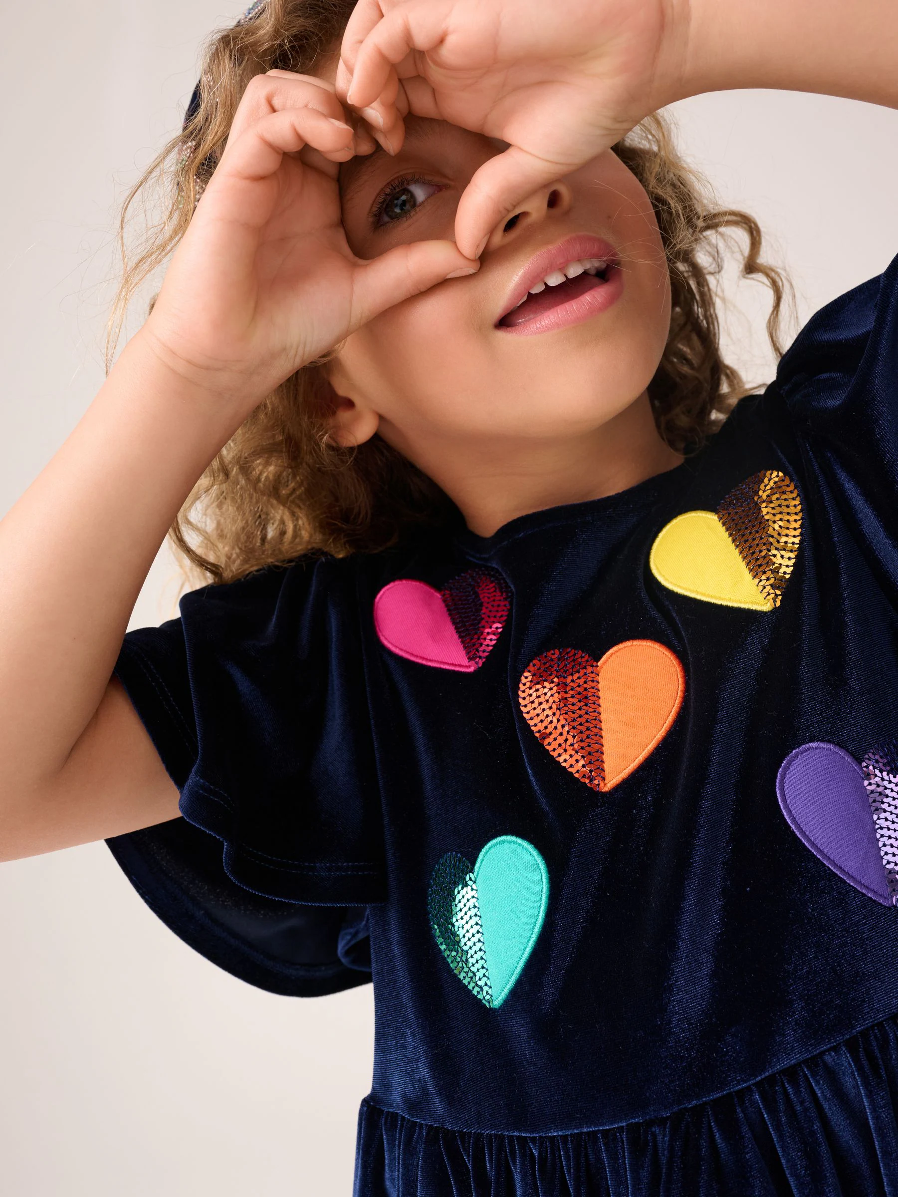 Little Bird by Jools Oliver Velvet Party Sequin Heart Angel Sleeve Skater Dress
