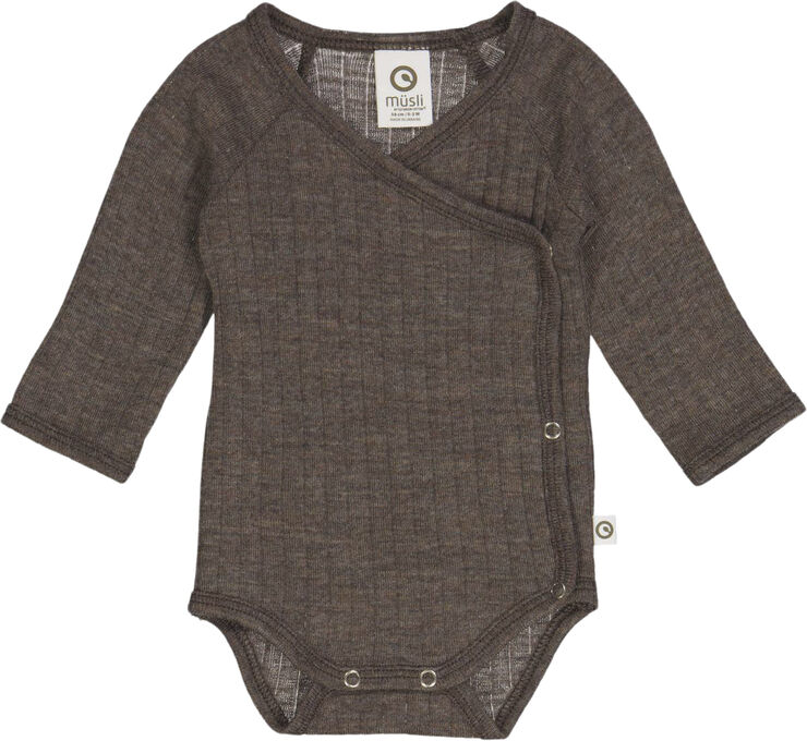 Müsli by Green Cotton Woolly rib l/s body Walnut melange