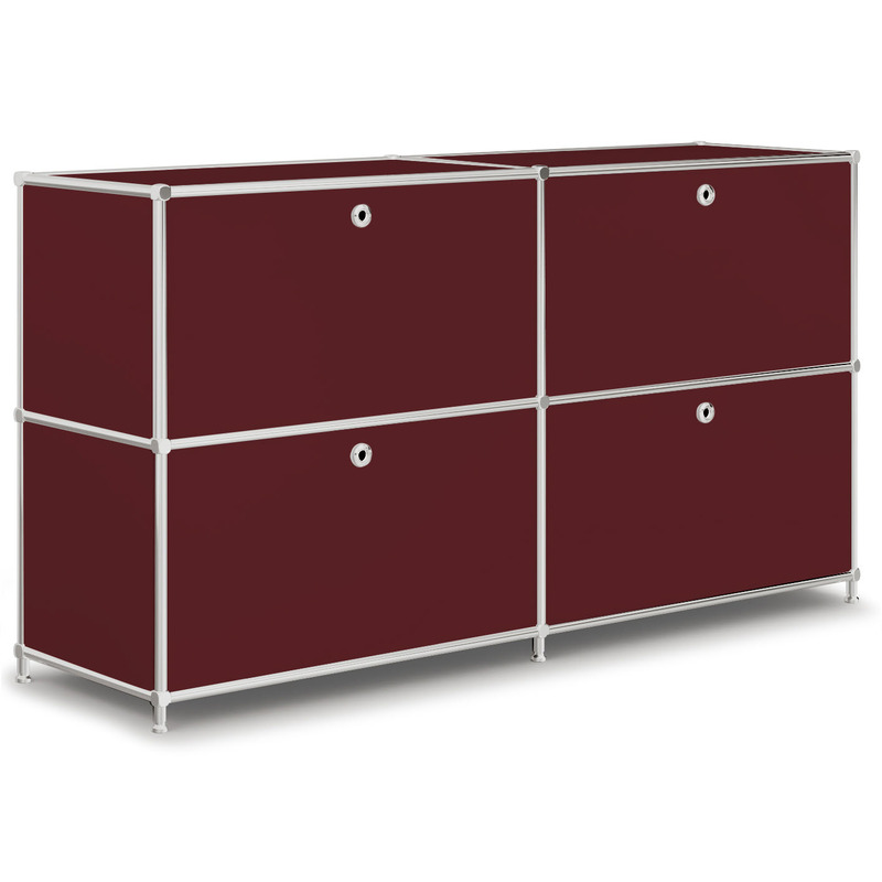 Sideboard VEROM, 4 Klapptüren, mit Lochgriffen, rot