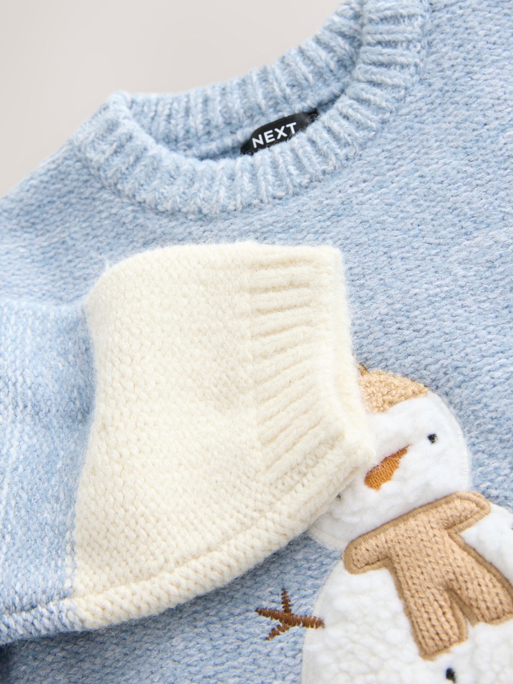 Blauw/ecru Sneeuwpop - Gebreide kersttrui (3 mnd-7 jr)