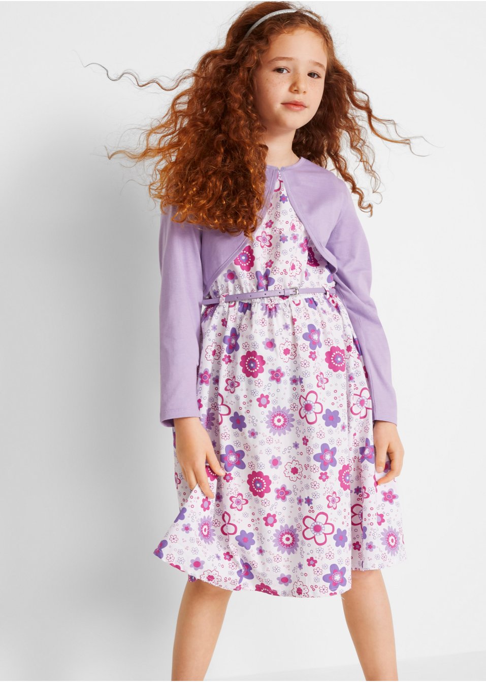 Robe fille + ceinture + boléro fille (Ens. 3 pces.)
