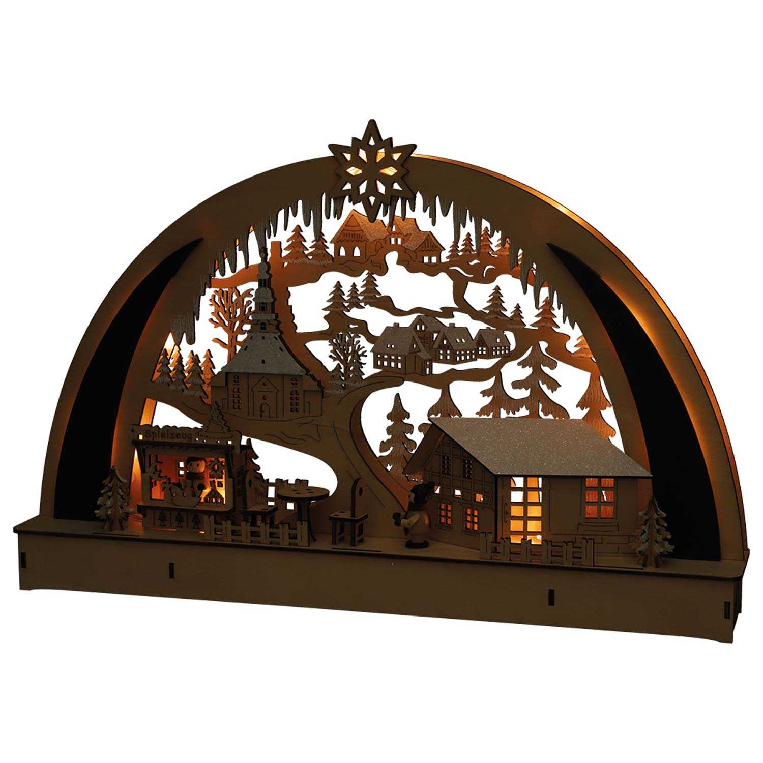 Schwibbogen in Seiffen aus Holz mit 7 LEDs & Timer warmweiß 45 x 7 x 29 cm