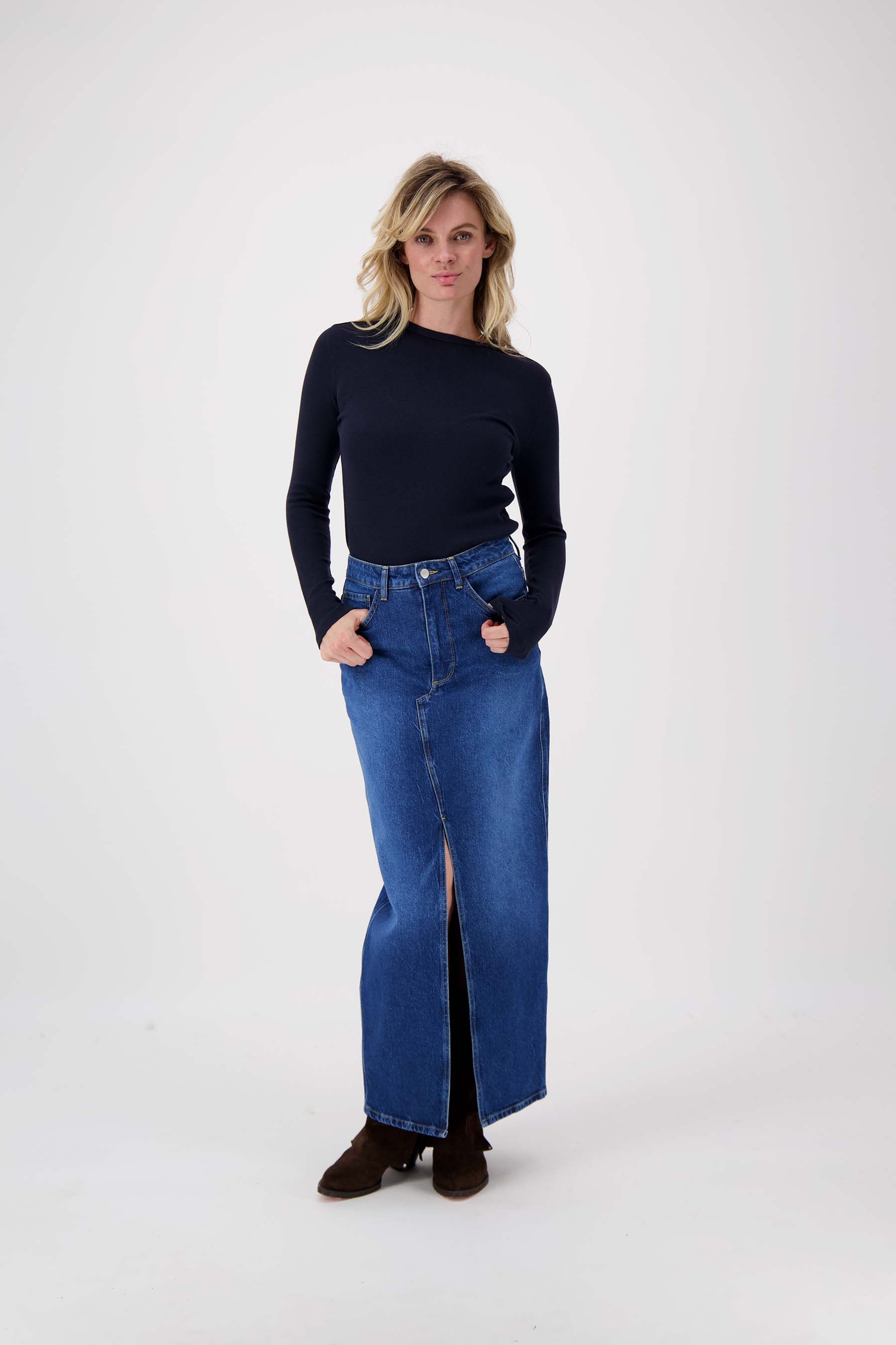 lange denim stretch rok