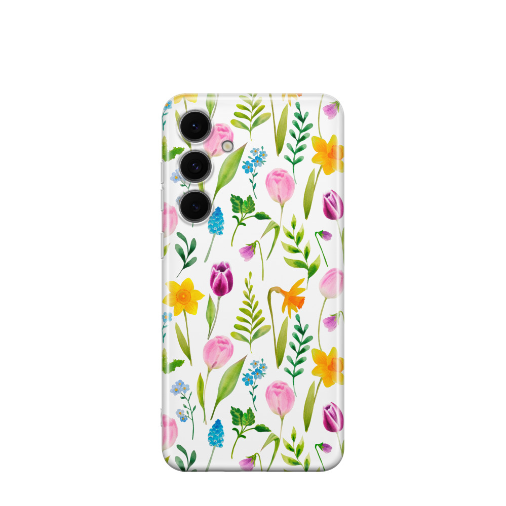Samsung Galaxy S24 FE Gummi Hülle Blumensymphonie - Weiss
