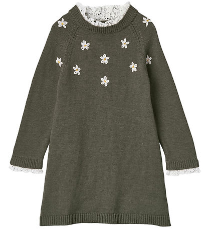 Fliink Kjole - Strik - Daisy Hand EmbroideRød - Beetle