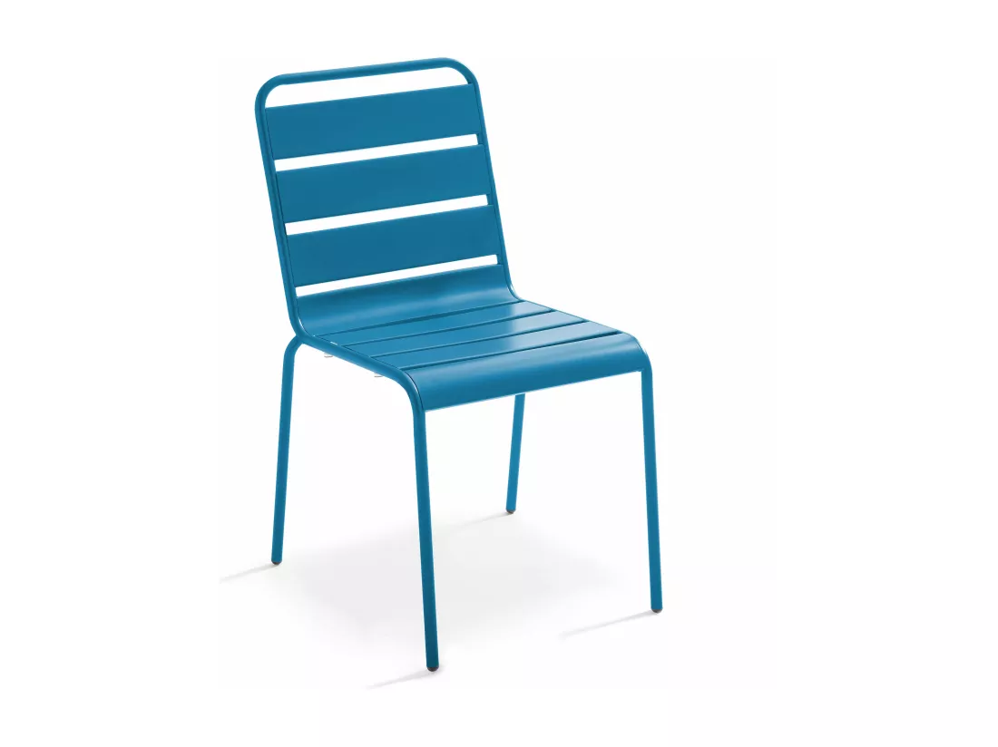 Ensemble table de jardin et 4 chaises en métal bleu pacific - Palavas