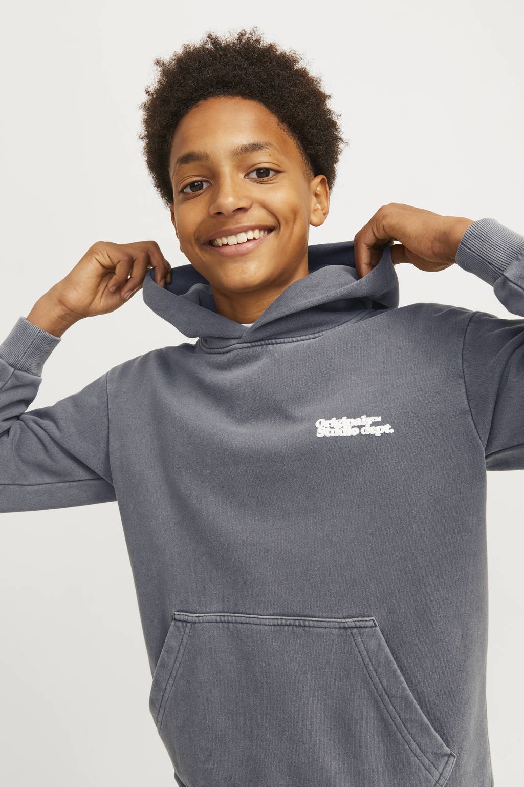 JACK & JONES hoodie JORVERMONT met backprint donkergrijs