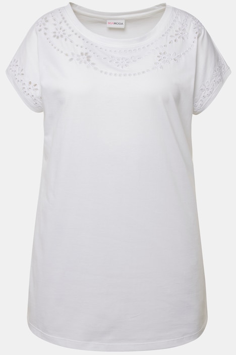 T-Shirt, oversized, Loch-Stickereien, Rundhals