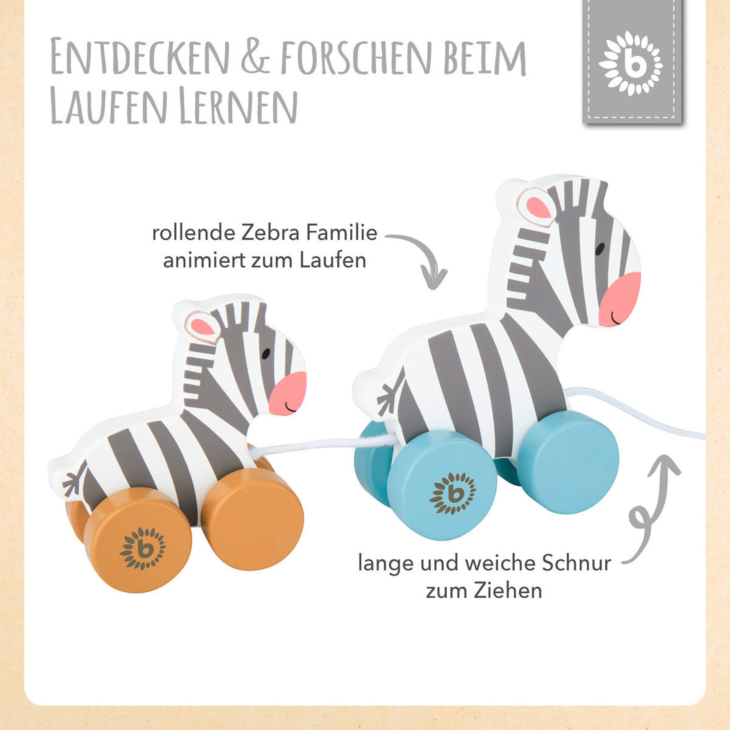 Bieco Nachziehspielzeug Zebra Clara und Lara - ab 12 Monate Mehrfarbig