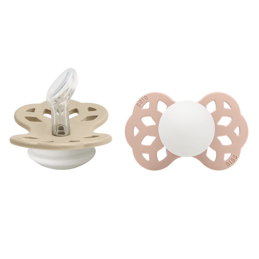 BIBS Pacifier Infinity Anatomical Silicone Vanilla Glow/Blush Glow Size 1 2pcs