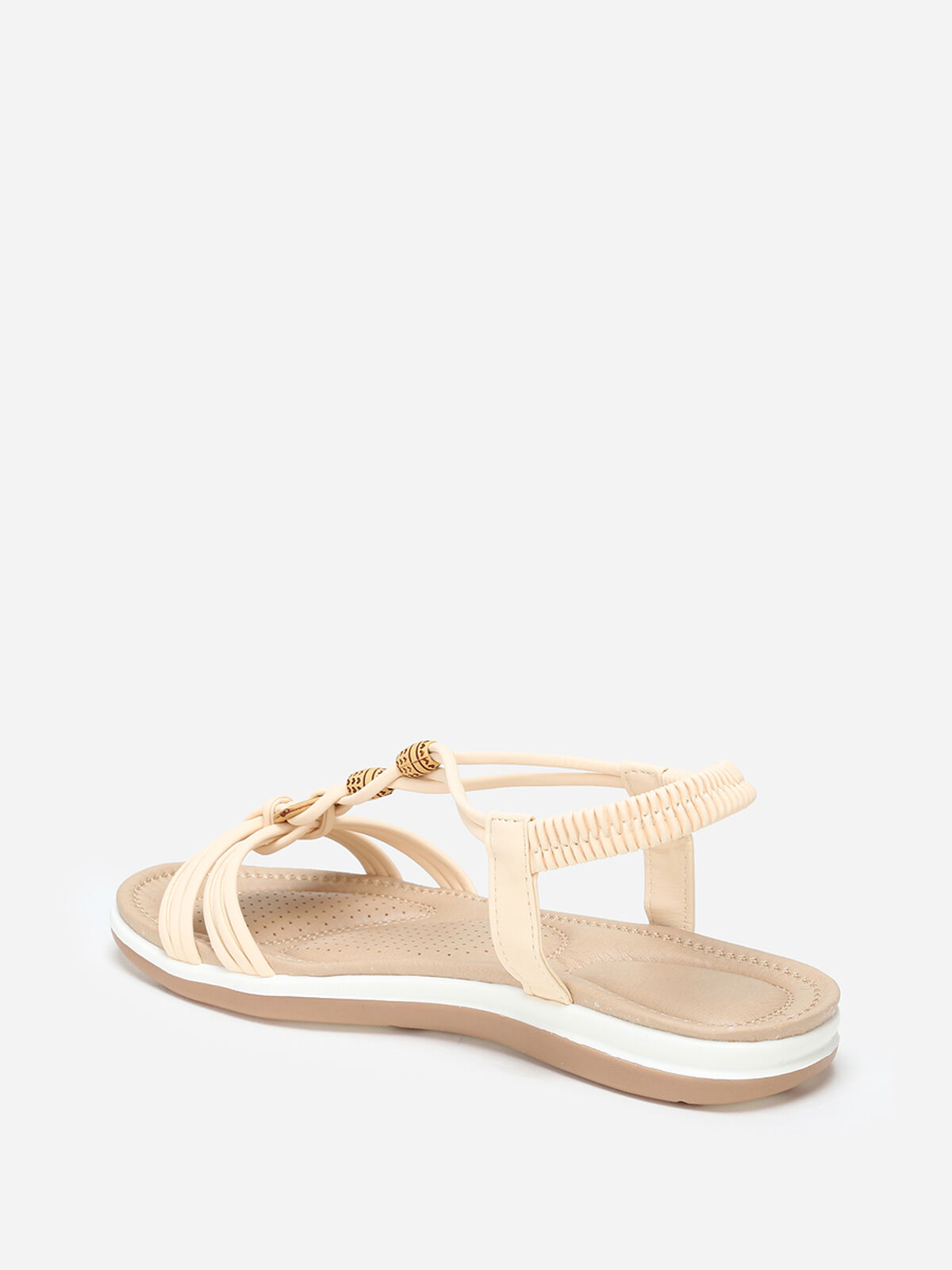 Sandales à fines brides et perles effet bois- Beige