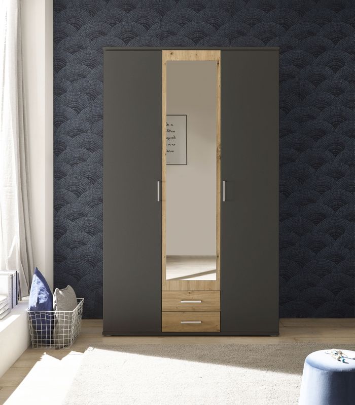 Woonexpress - Kledingkast Beugen - Grijs - Draaideur Kast - 120x196x54 cm - Compleet met Planken en Roede