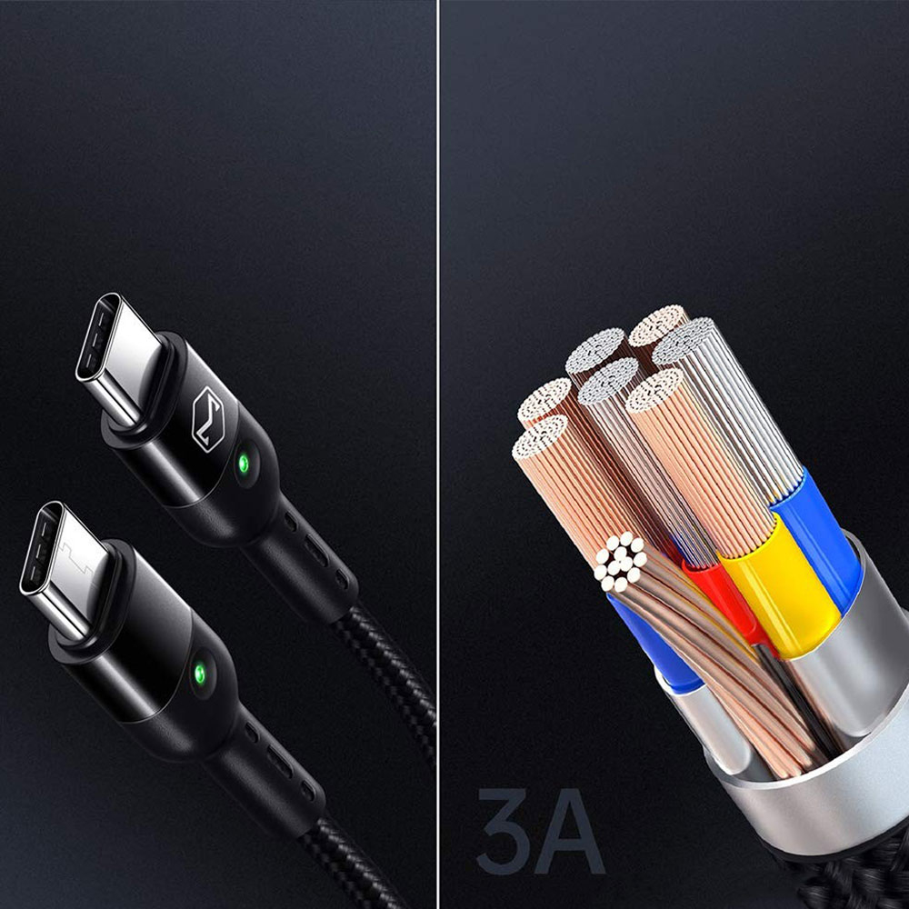 (bis 1.8m) USB C auf USB C Spiral Ladekabel Flexibles Datenkabel Nylon Geflecht Power Delivery - Schwarz