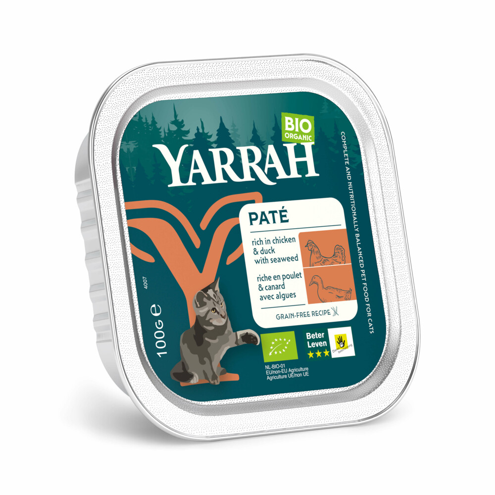 16x Yarrah Bio Alu Paté Grainfree Kattenvoer Nat Kip & Eend100 gr