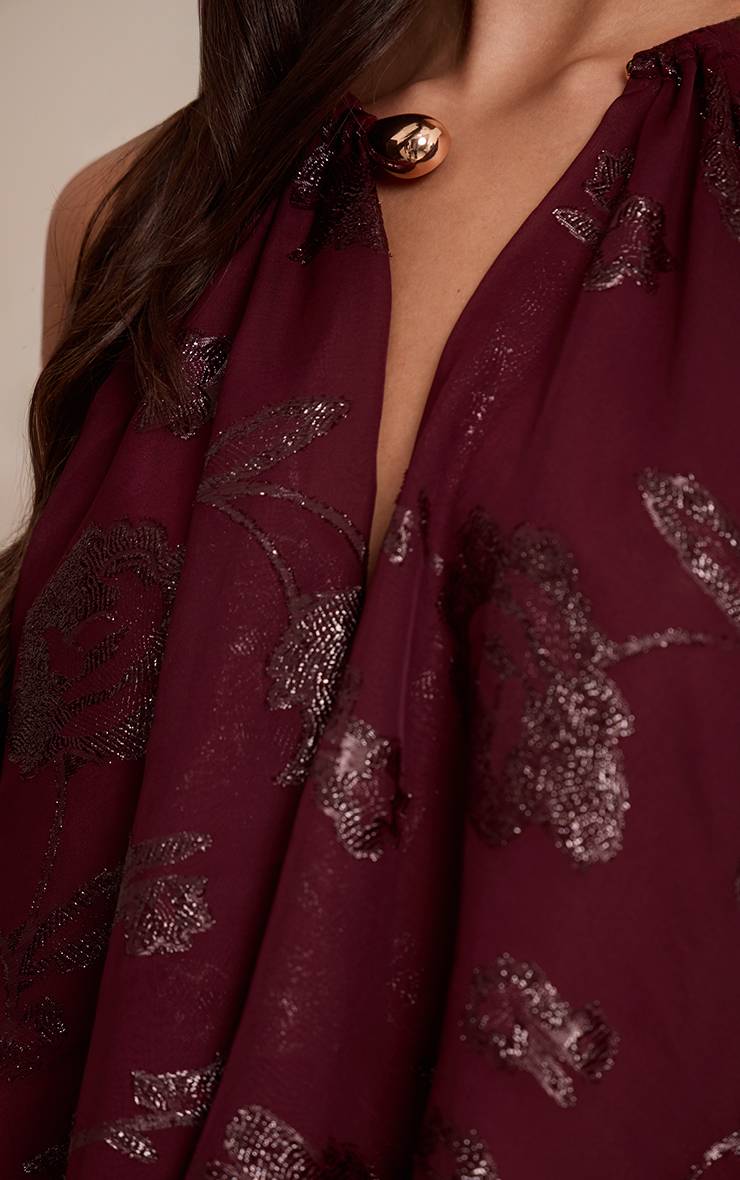 Rouge Vin Robe Maxi À Col Drapé Et Texture