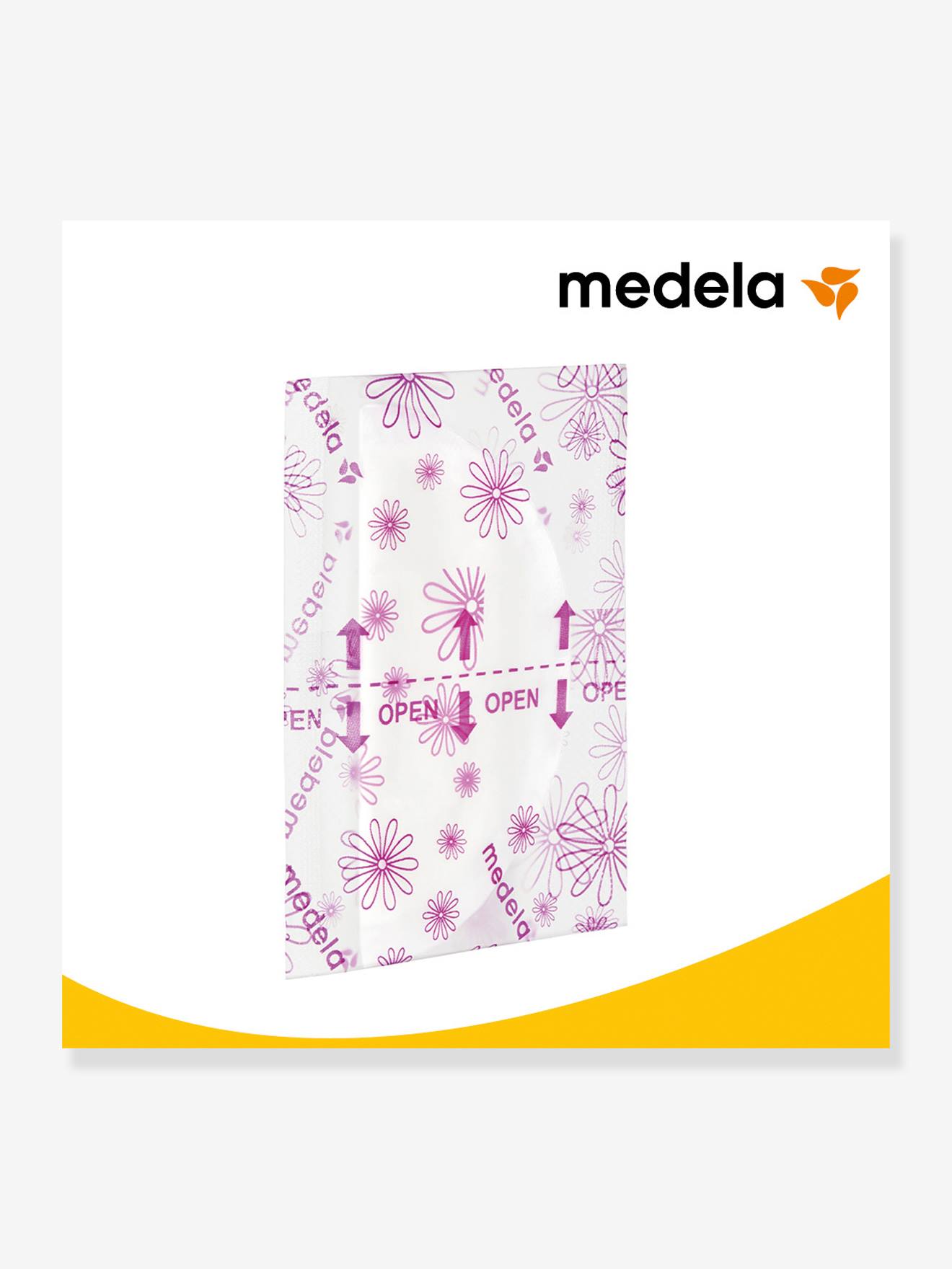 Caixa com 60 absorventes descartáveis para amamentação MEDELA Safe & Dry Ultra Thin, tamanho médio, brancos.