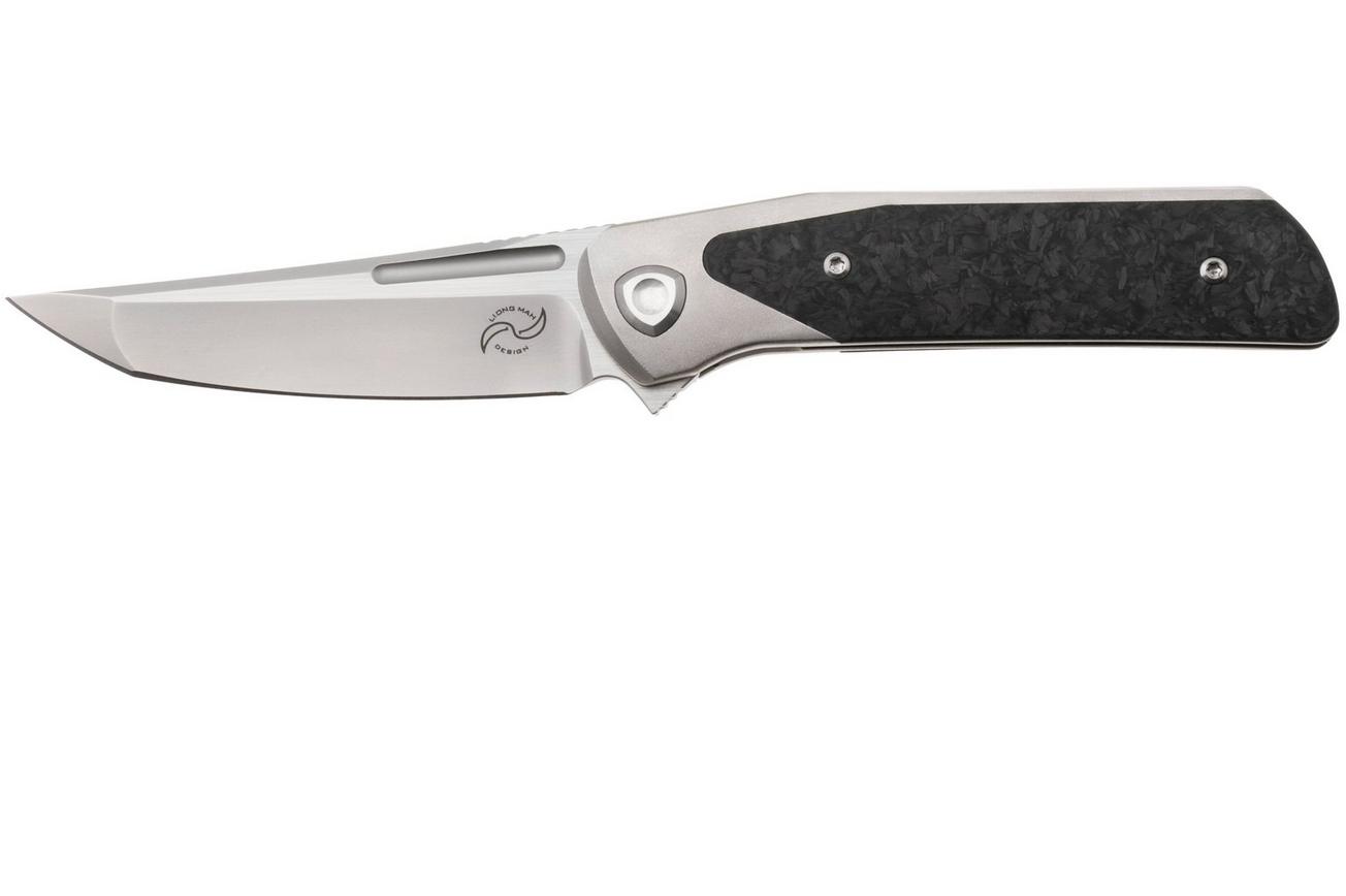 Liong Mah Warrior 3 Bead Blasted Böhler M390, Titanium Marbled Carbonfiber Inlay, zakmes